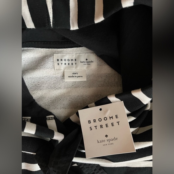 New Kate Spade Broome Street Striped Hooded Sweatshirt In Black/White Size L - Picture 6 of 11